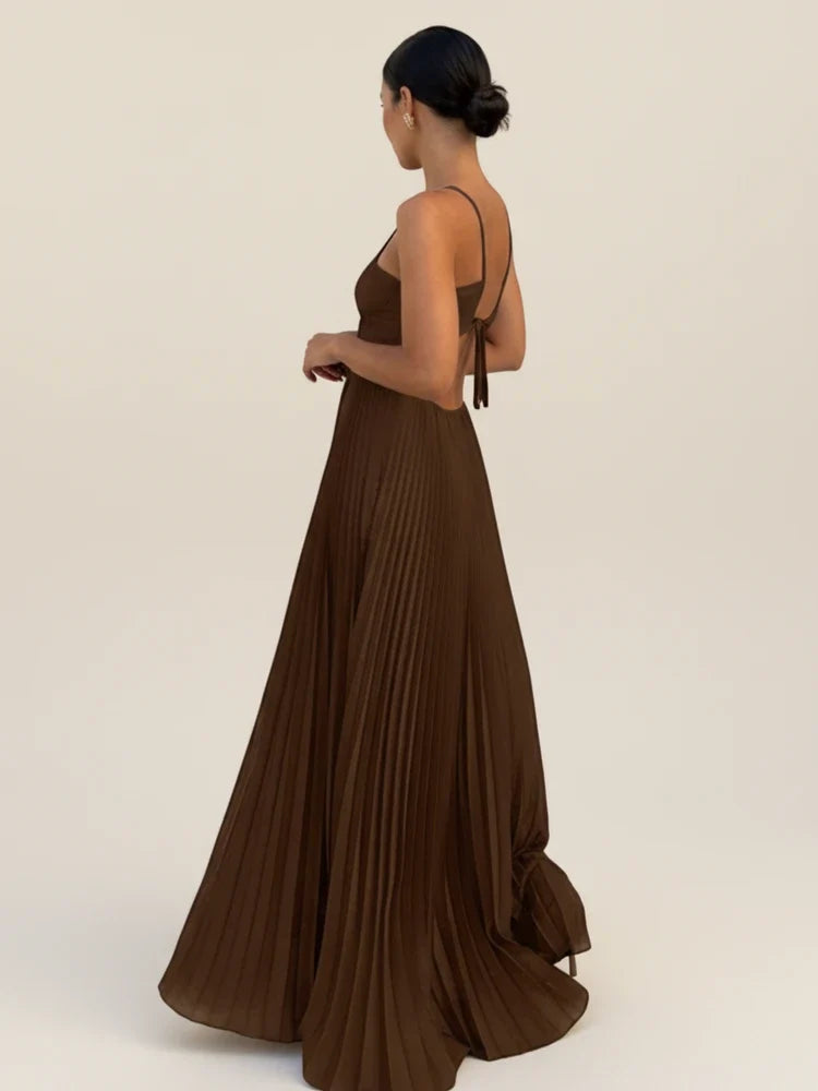 Halter Backless Pleated Maxi Dress