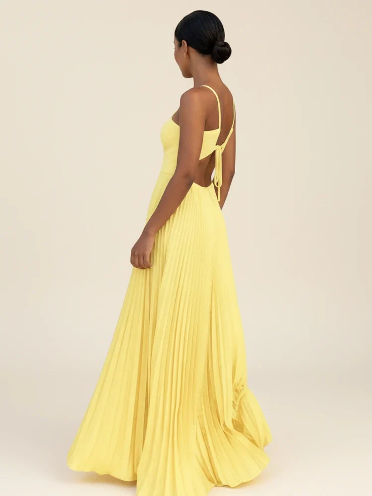 Halter Backless Pleated Maxi Dress
