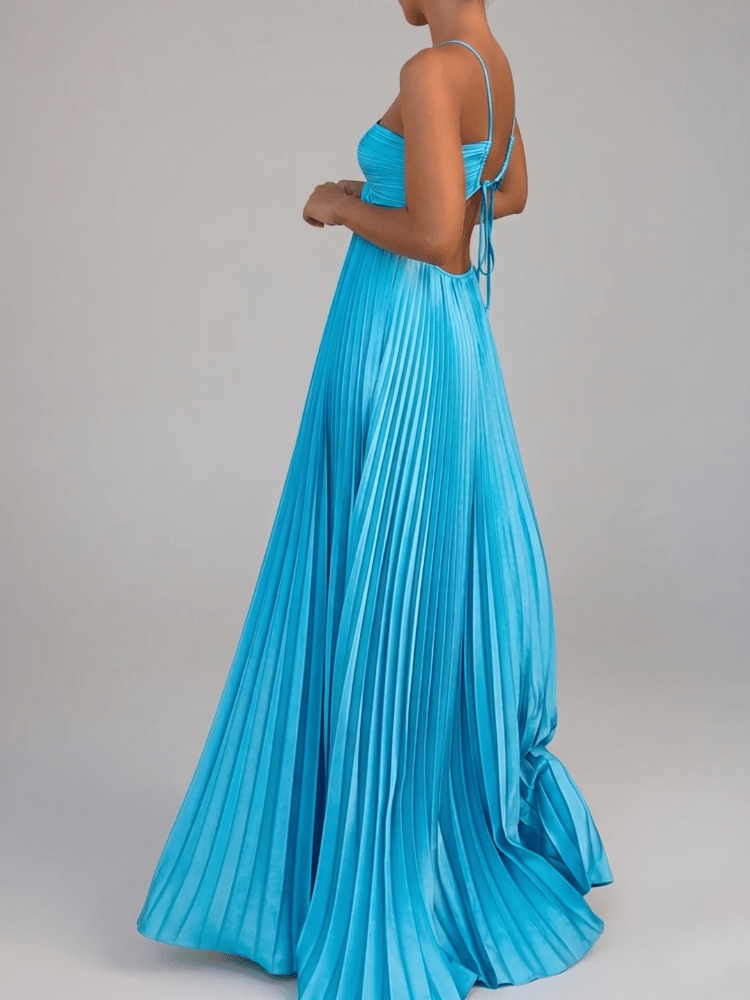 Halter Backless Pleated Maxi Dress