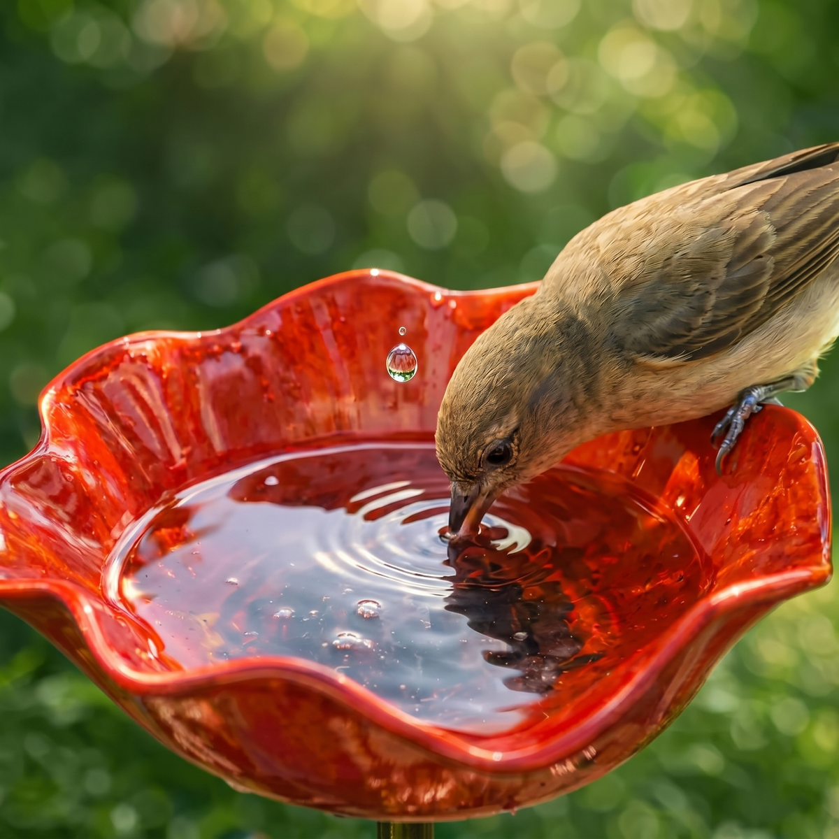 Handcrafted Flower Bird Bath Garden Stake