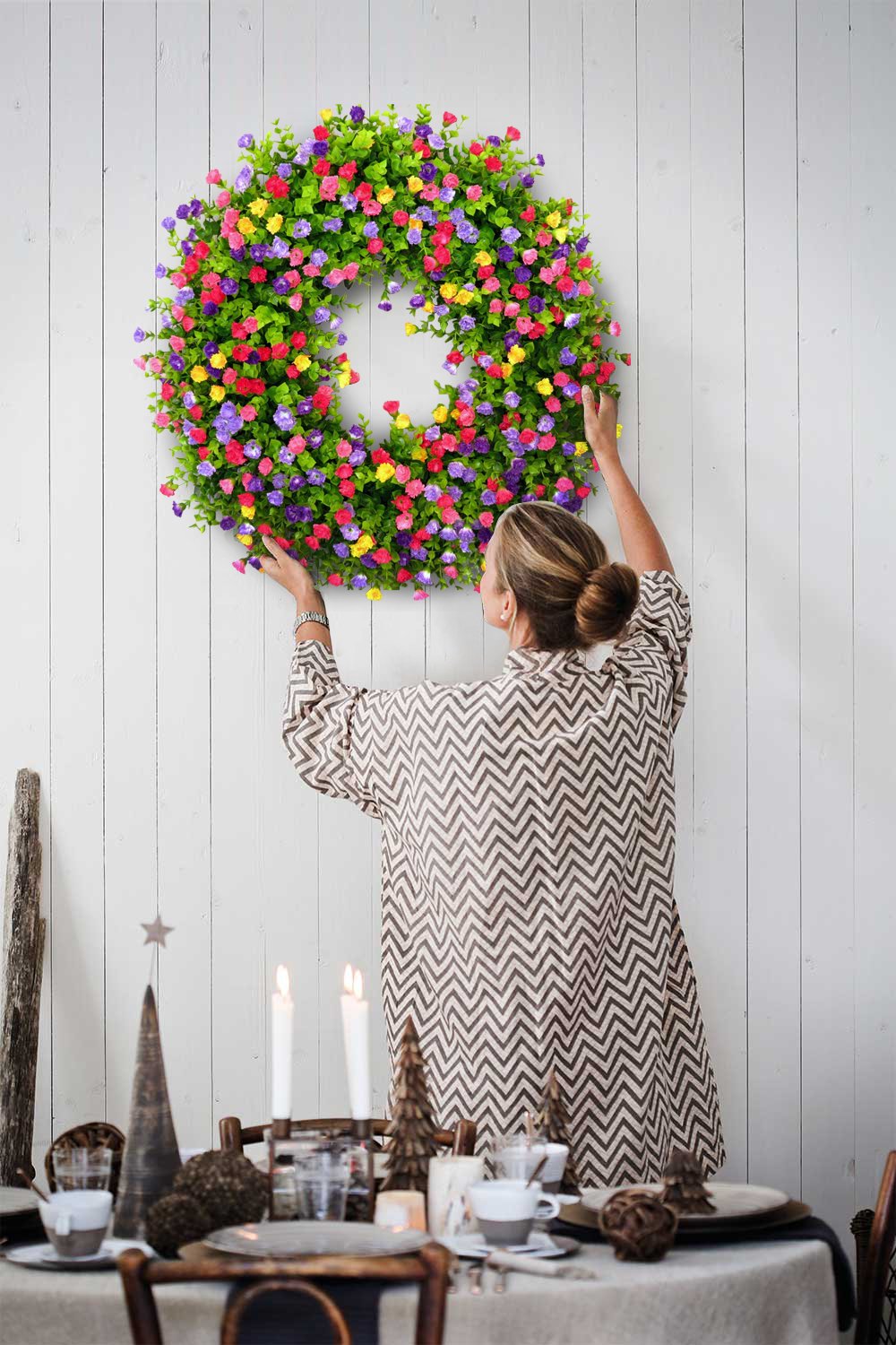 Handmade Floral Grapevine Front Door Wreath for Spring & Summer