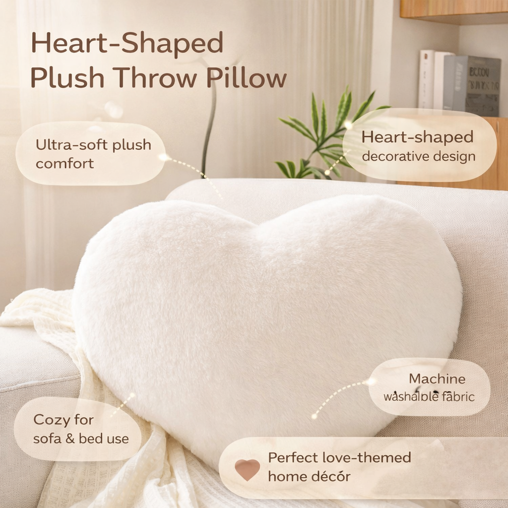Heart-Shaped Plush Sofa Throw Pillow