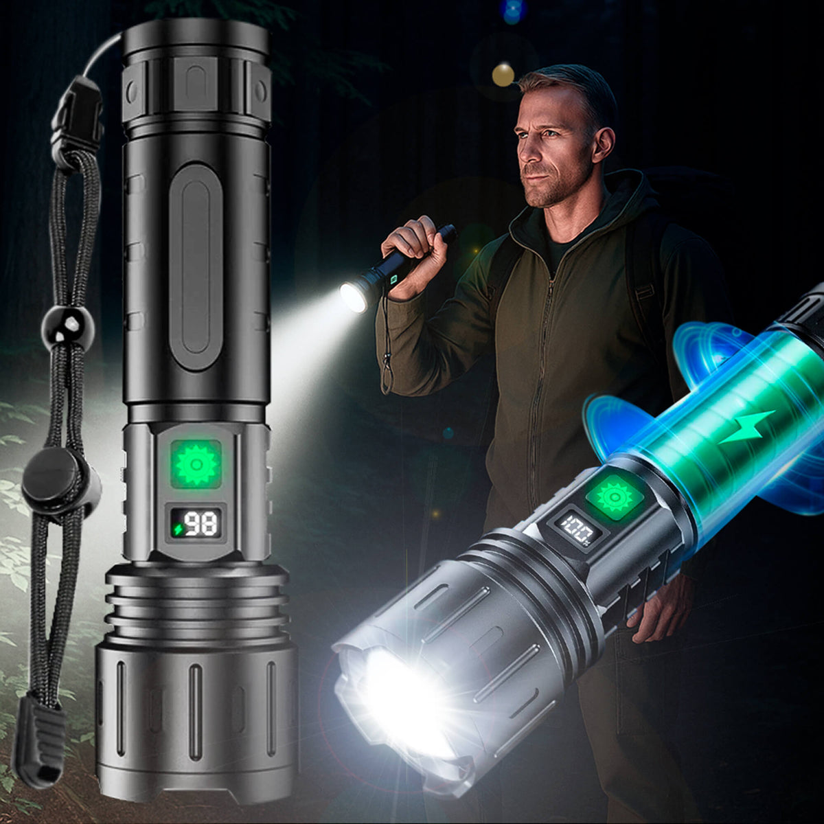 High-Powered 100,000-Lumen Tactical Flashlight Torch