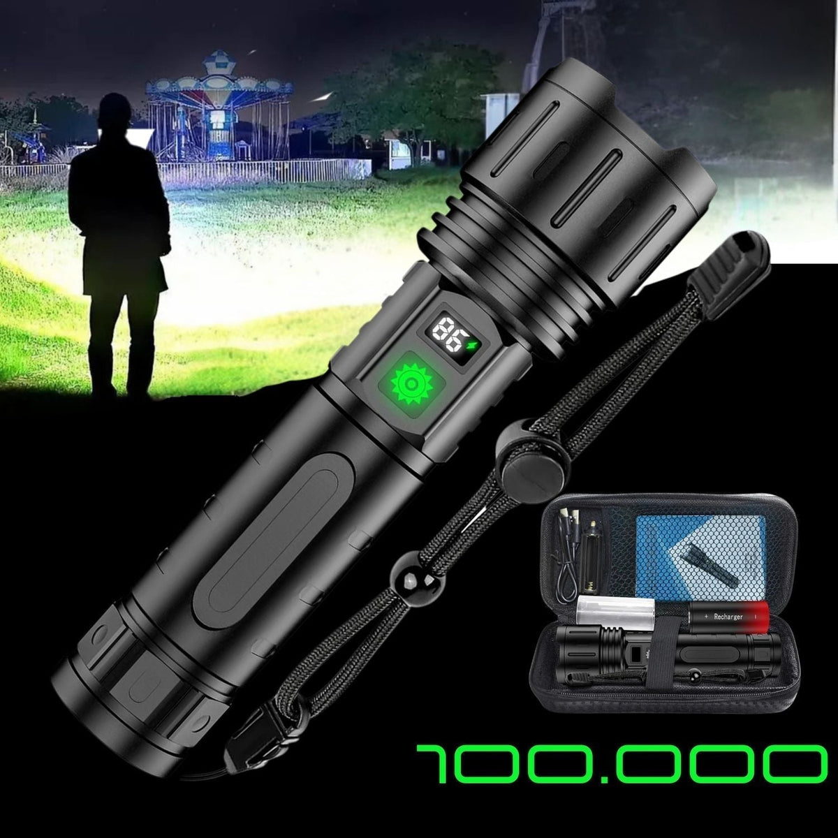High-Powered 100,000-Lumen Tactical Flashlight Torch