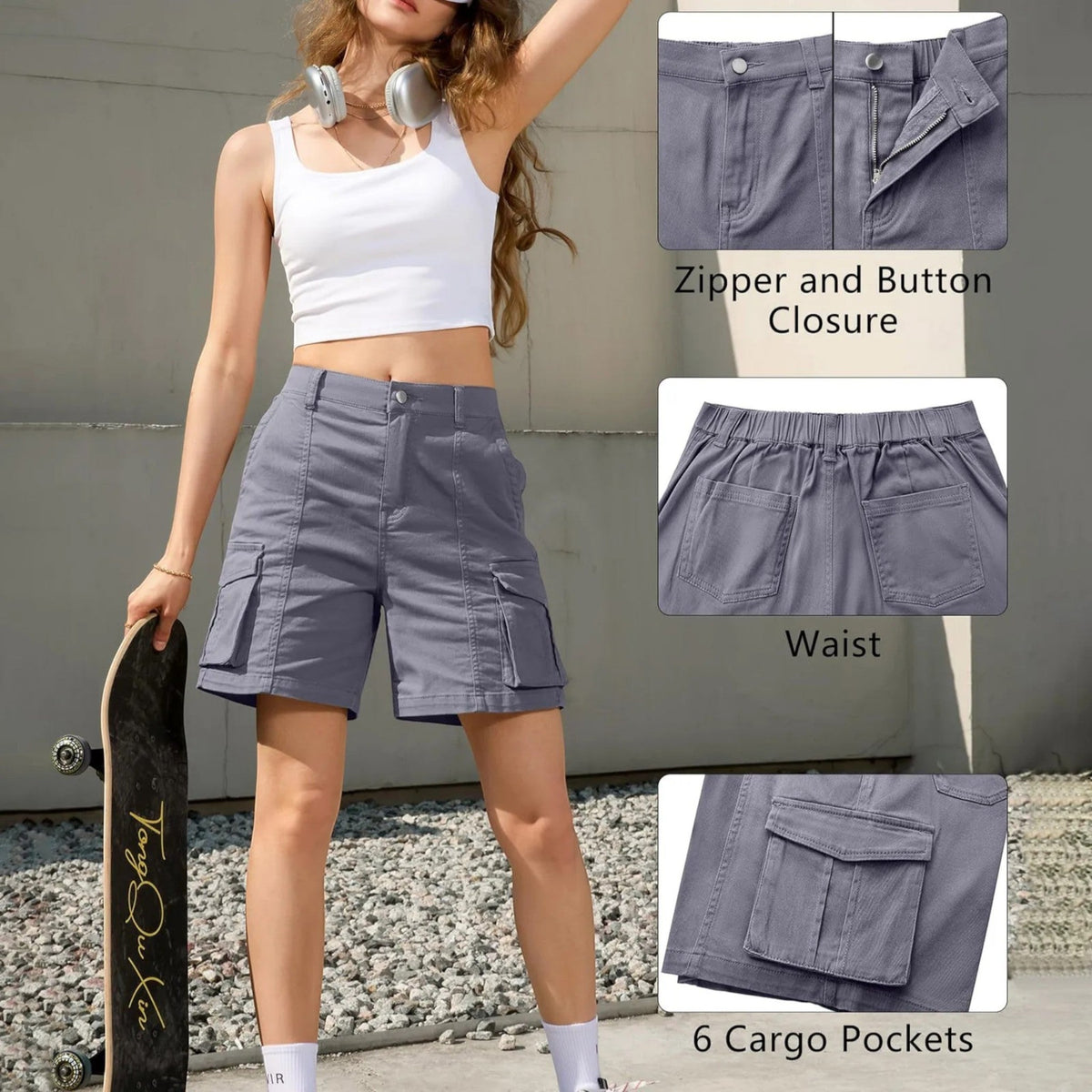 High-Waisted Cargo Shorts