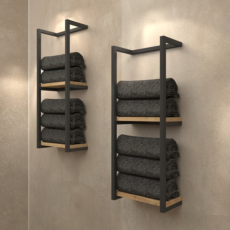 Industrial Towel Rack with Shelves – Elegant and Functional Wall-Mounted Shelf