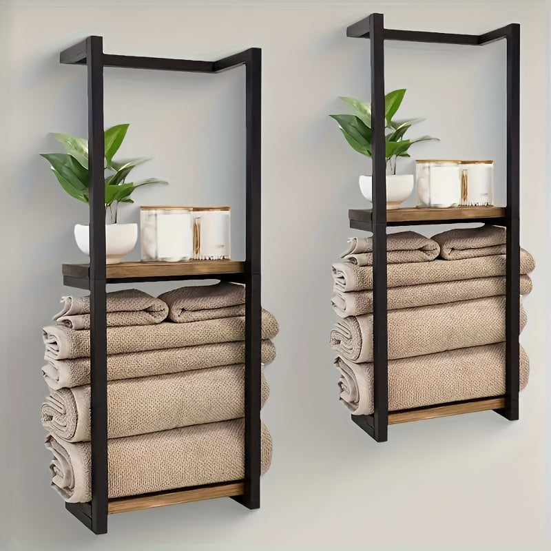 Industrial Towel Rack with Shelves – Elegant and Functional Wall-Mounted Shelf