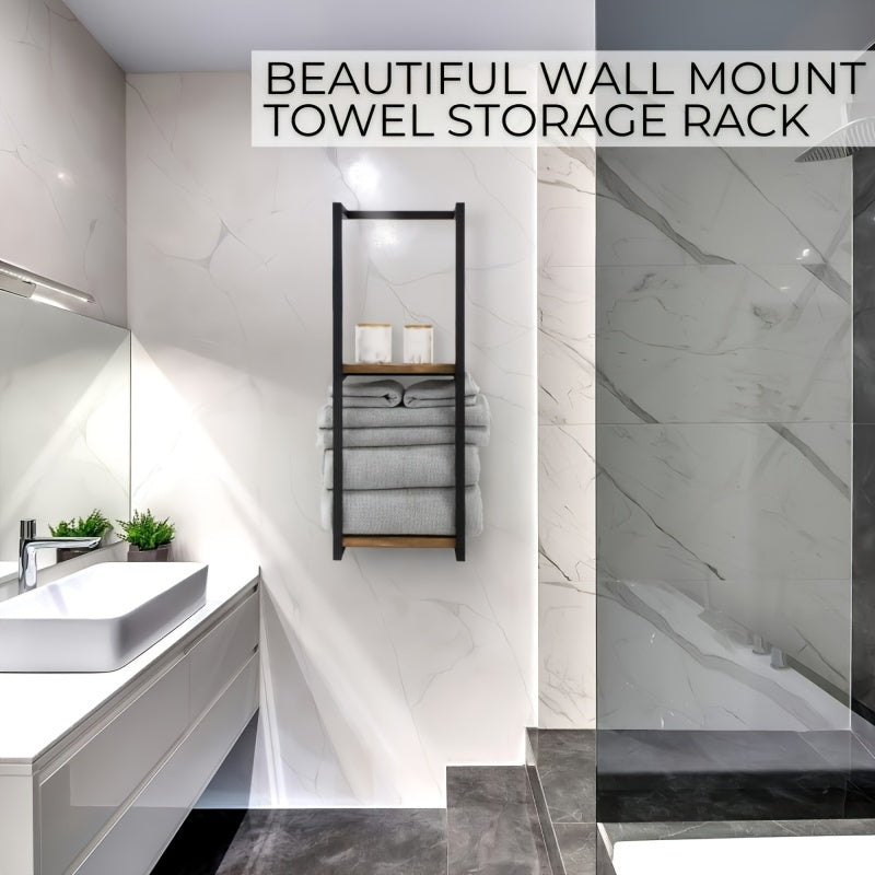 Industrial Towel Rack with Shelves – Elegant and Functional Wall-Mounted Shelf