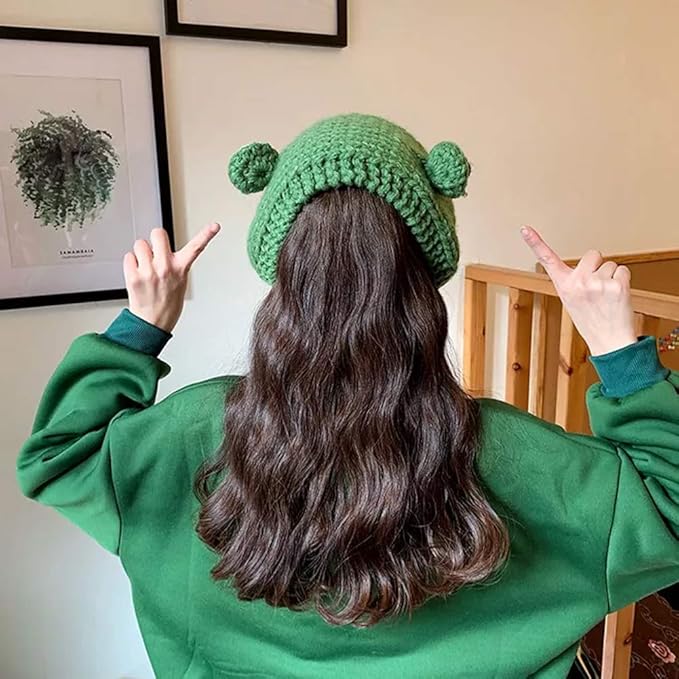 Knitted Frog Beanie with Ear Flaps