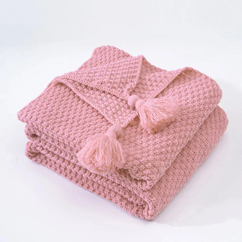 Knitted Wool Blanket with Tassels