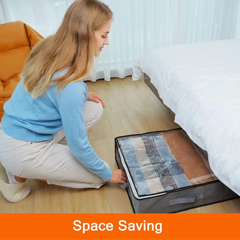 Large Capacity Foldable Storage Bag with Clear Window - Non-Woven Fabric and Stainless Steel Zipper