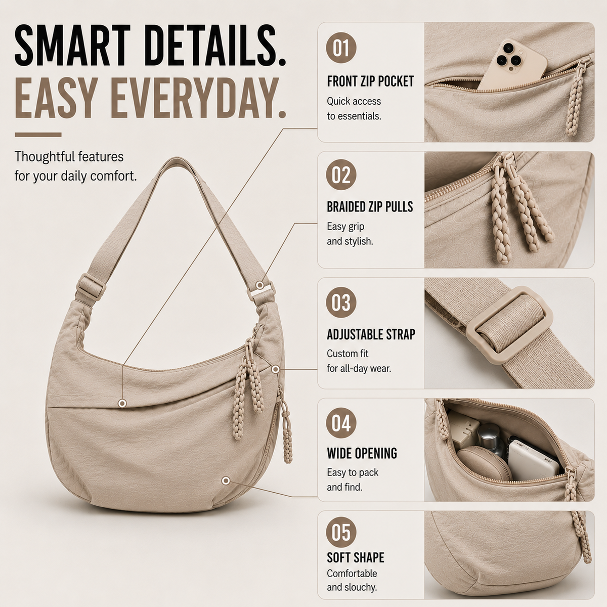 Large-Capacity Slouchy Crossbody Bag