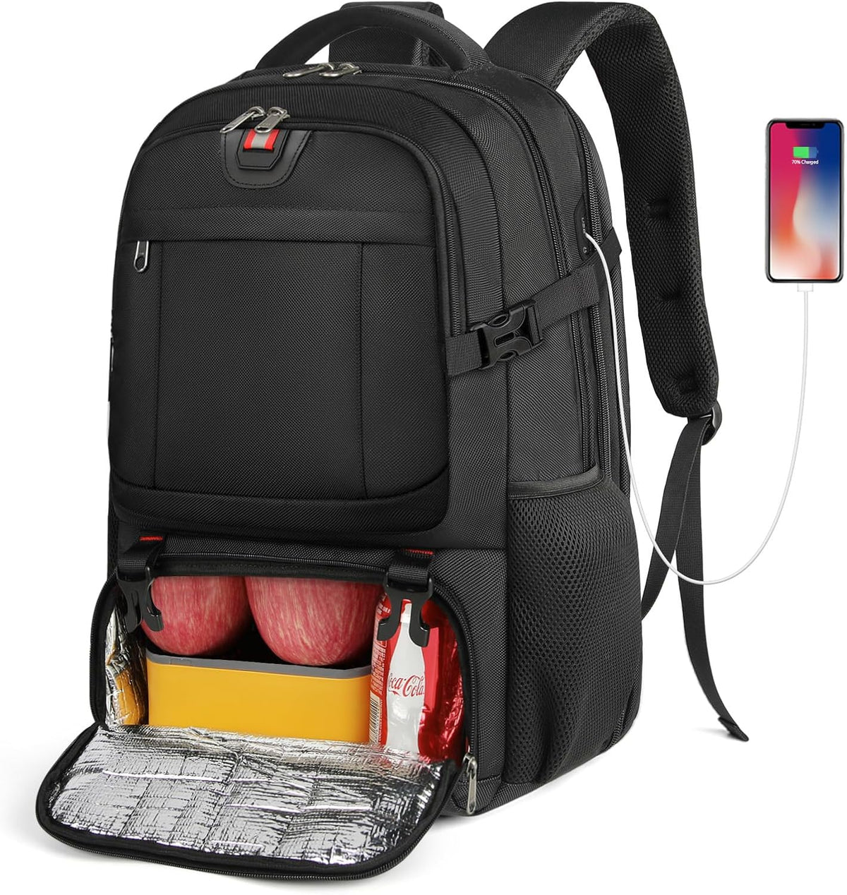 Large Laptop Backpack with Insulated Lunch Compartment and USB Charging Port