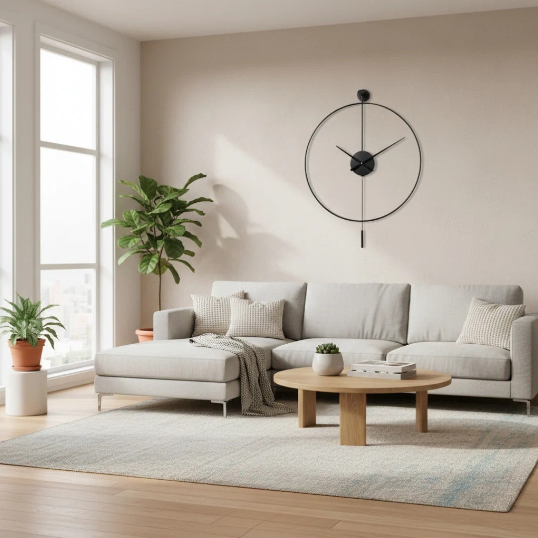 Large Silent Wall Clock with Pendulum