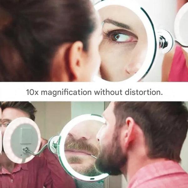 LED Magnifying Mirror with Flexible Gooseneck – 10x Magnification, Daylight LEDs & Suction Mount