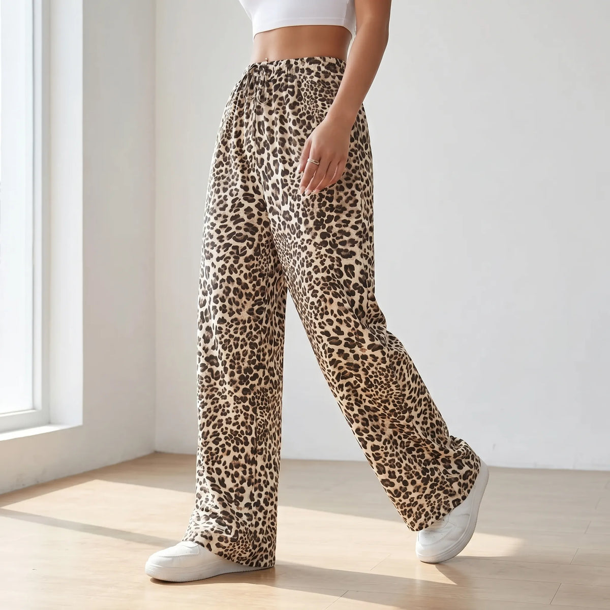 Leopard Print Wide-Leg Pants