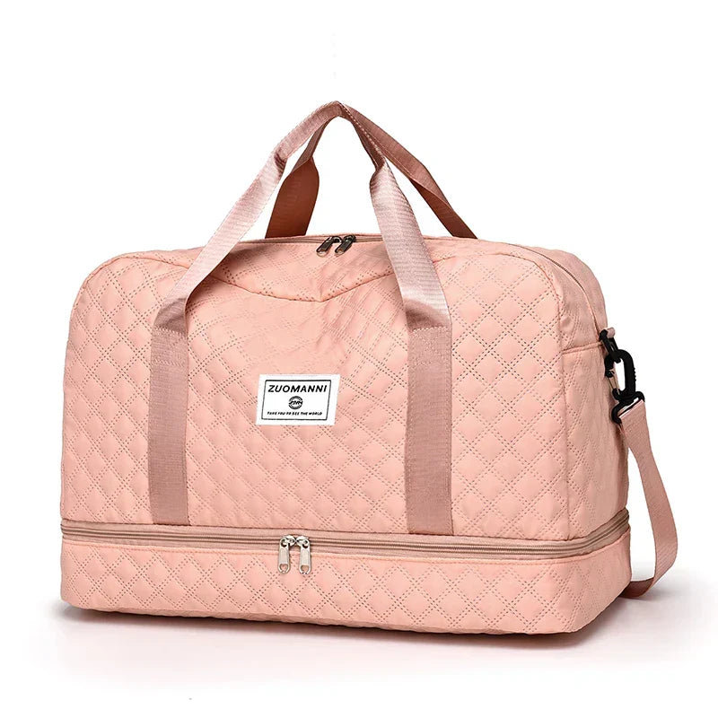 Lightweight Diamond-Pattern Travel Bag | Large Sports & Weekender Bag with Shoe Compartment & Wet Pocket | Foldable Carry-On Bag