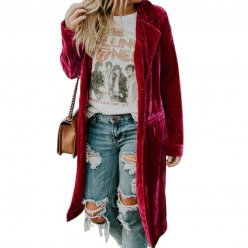 Long Velvet Jacket with Pockets