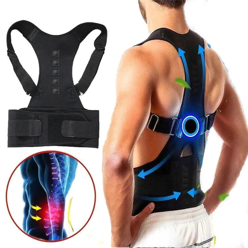 Magnetic Posture Corrector with Adjustable Straps for Back Support – Breathable Polyester Design