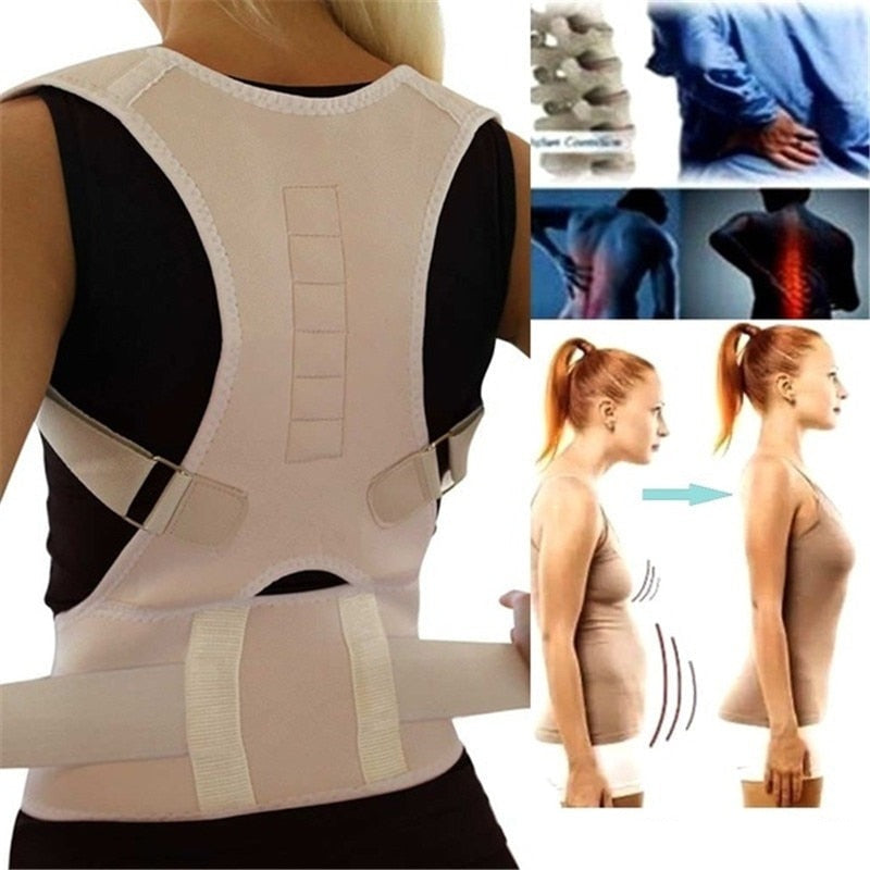 Magnetic Posture Corrector with Adjustable Straps for Back Support – Breathable Polyester Design