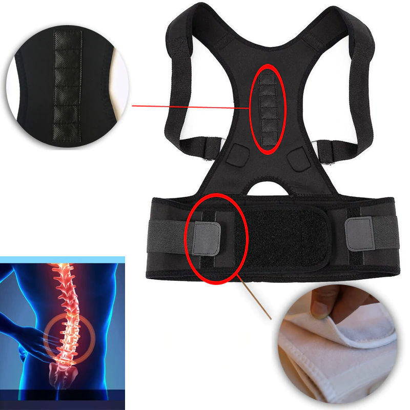 Magnetic Posture Corrector with Adjustable Straps for Back Support – Breathable Polyester Design