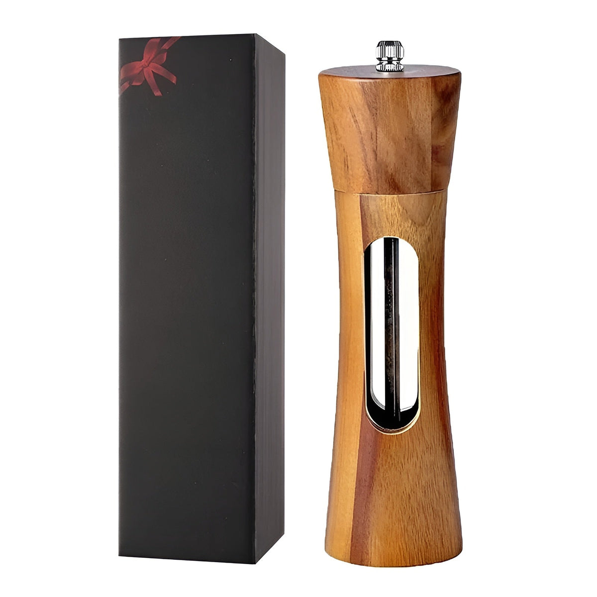 Manual Salt and Pepper Mill Set – Wooden Design with Acrylic Window and Adjustable Grind Levels