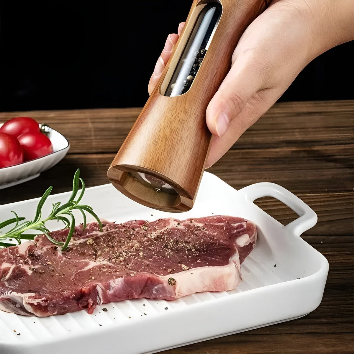Manual Salt and Pepper Mill Set – Wooden Design with Acrylic Window and Adjustable Grind Levels
