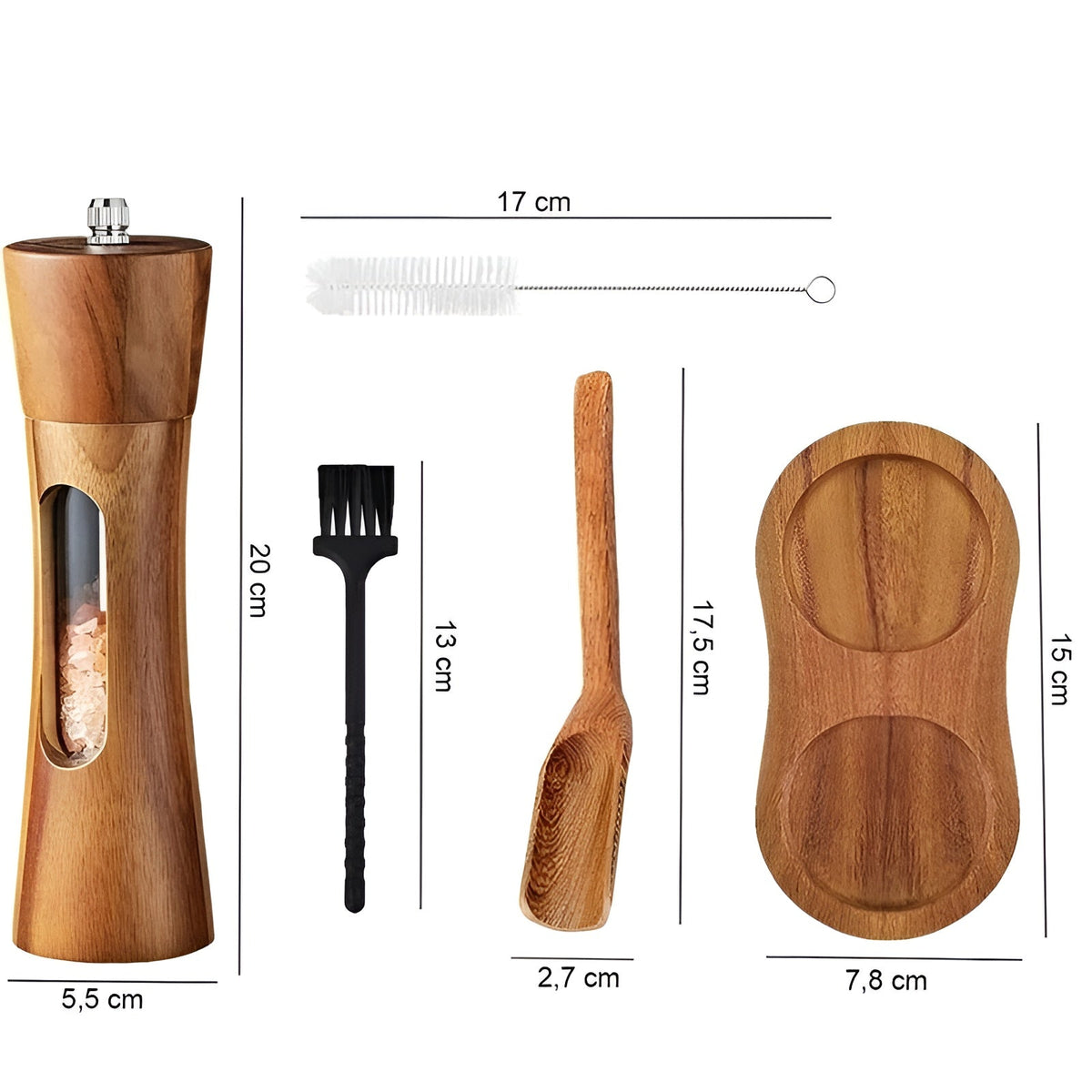 Manual Salt and Pepper Mill Set – Wooden Design with Acrylic Window and Adjustable Grind Levels