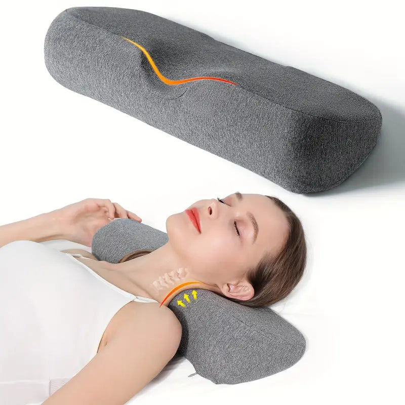 Memory Foam Bolster Sleeping Bed Pillow for Stiff Neck Pain Relief and Support