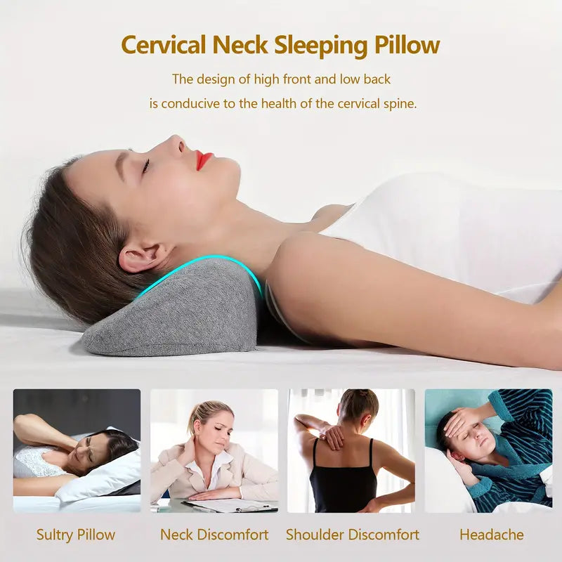 Memory Foam Bolster Sleeping Bed Pillow for Stiff Neck Pain Relief and Support