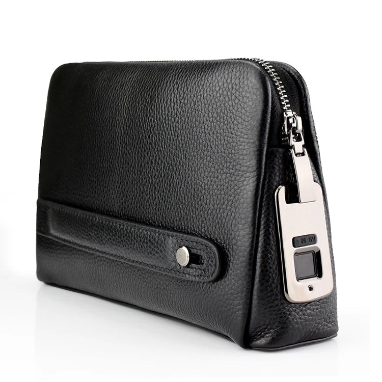 Men's Anti-Theft Clutch with Fingerprint Lock – Black