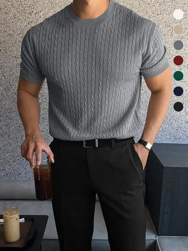 Men's Cable-Knit Short-Sleeve T-Shirt