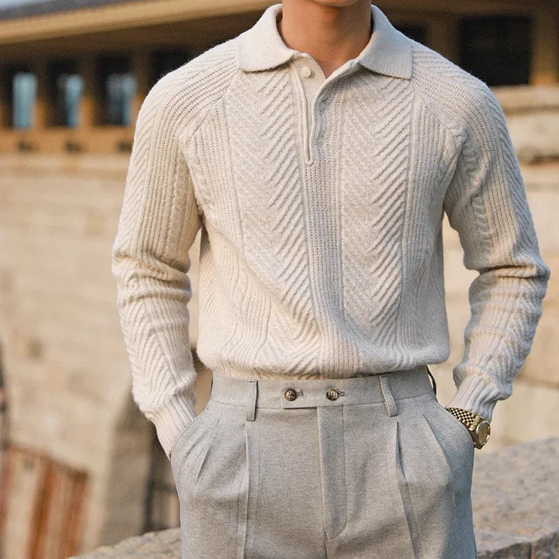 Men's Cable-Knit Polo Sweater