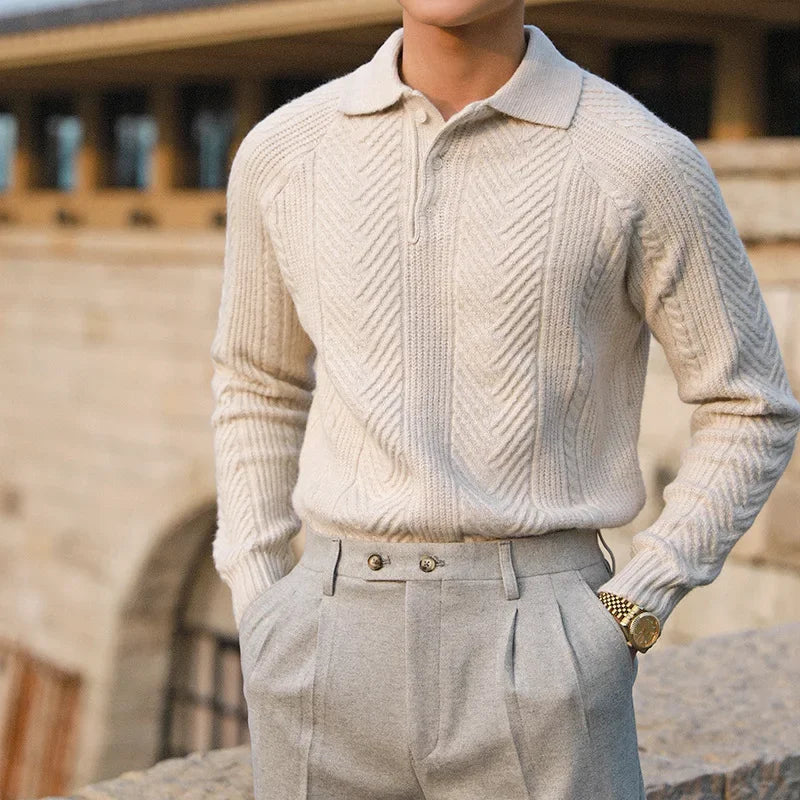 Men's Cable-Knit Polo Sweater