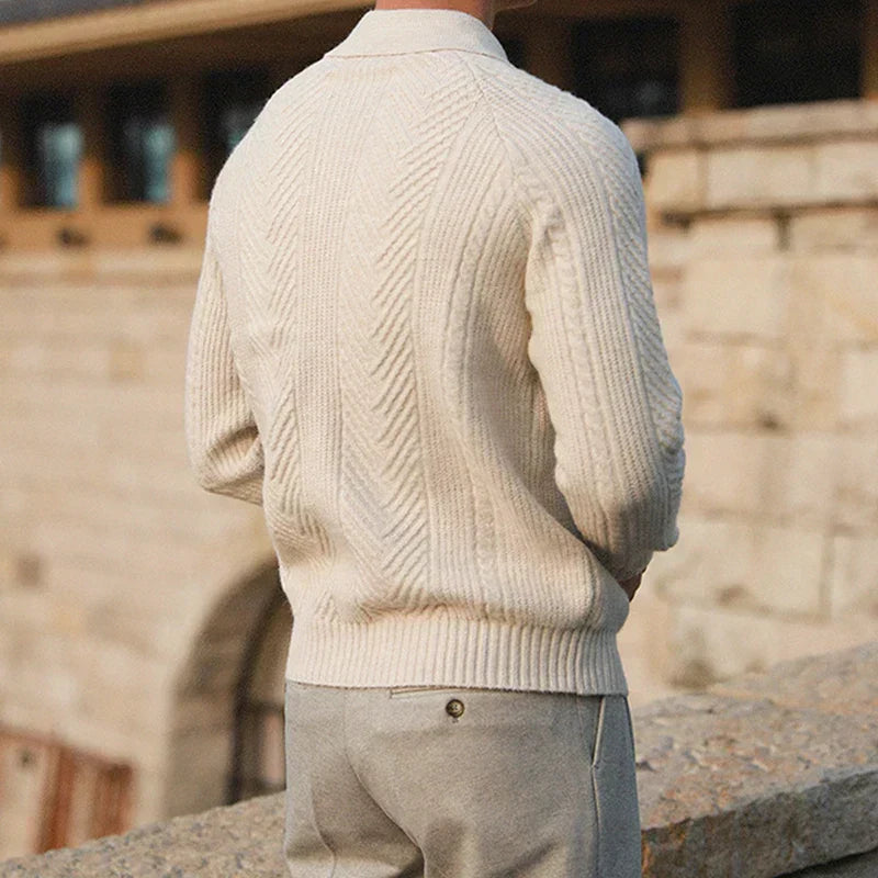 Men's Cable-Knit Polo Sweater