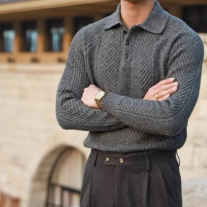 Men's Cable-Knit Polo Sweater