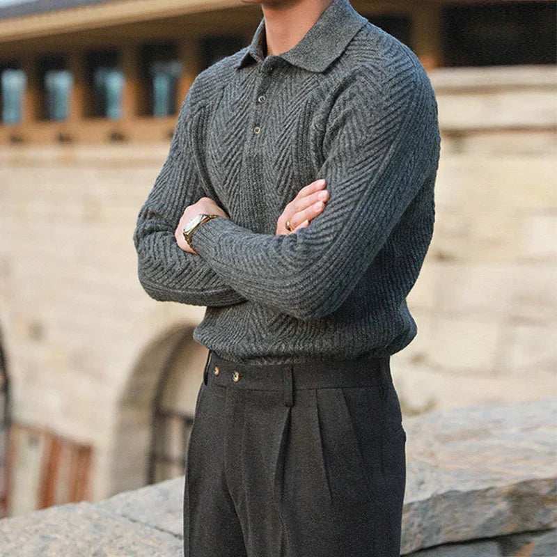 Men's Cable-Knit Polo Sweater