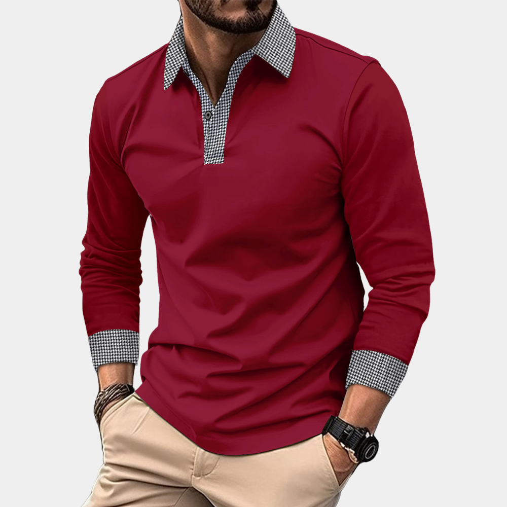 Men's Casual Long Sleeve Polo Shirt