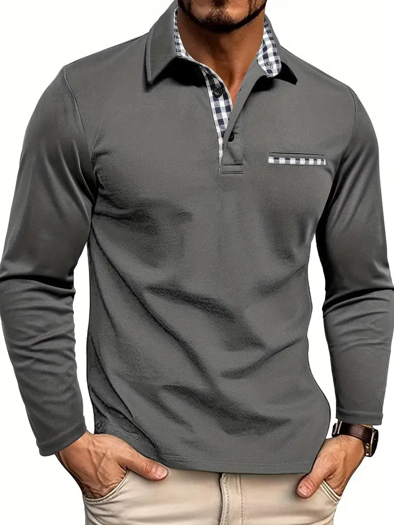 Men's Casual Long-Sleeve Polo Shirt - Comfort & Style