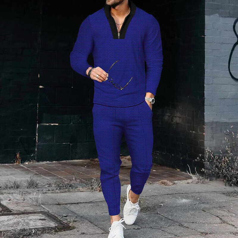 Men's Casual Two-Piece Set with Zip Top and Trousers