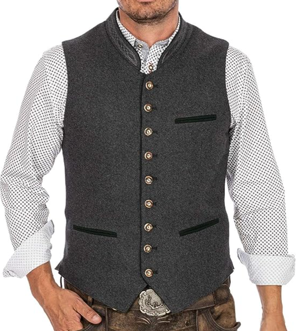 Men's Grey Traditional Trachten Vest - Classic Elegant and Versatile