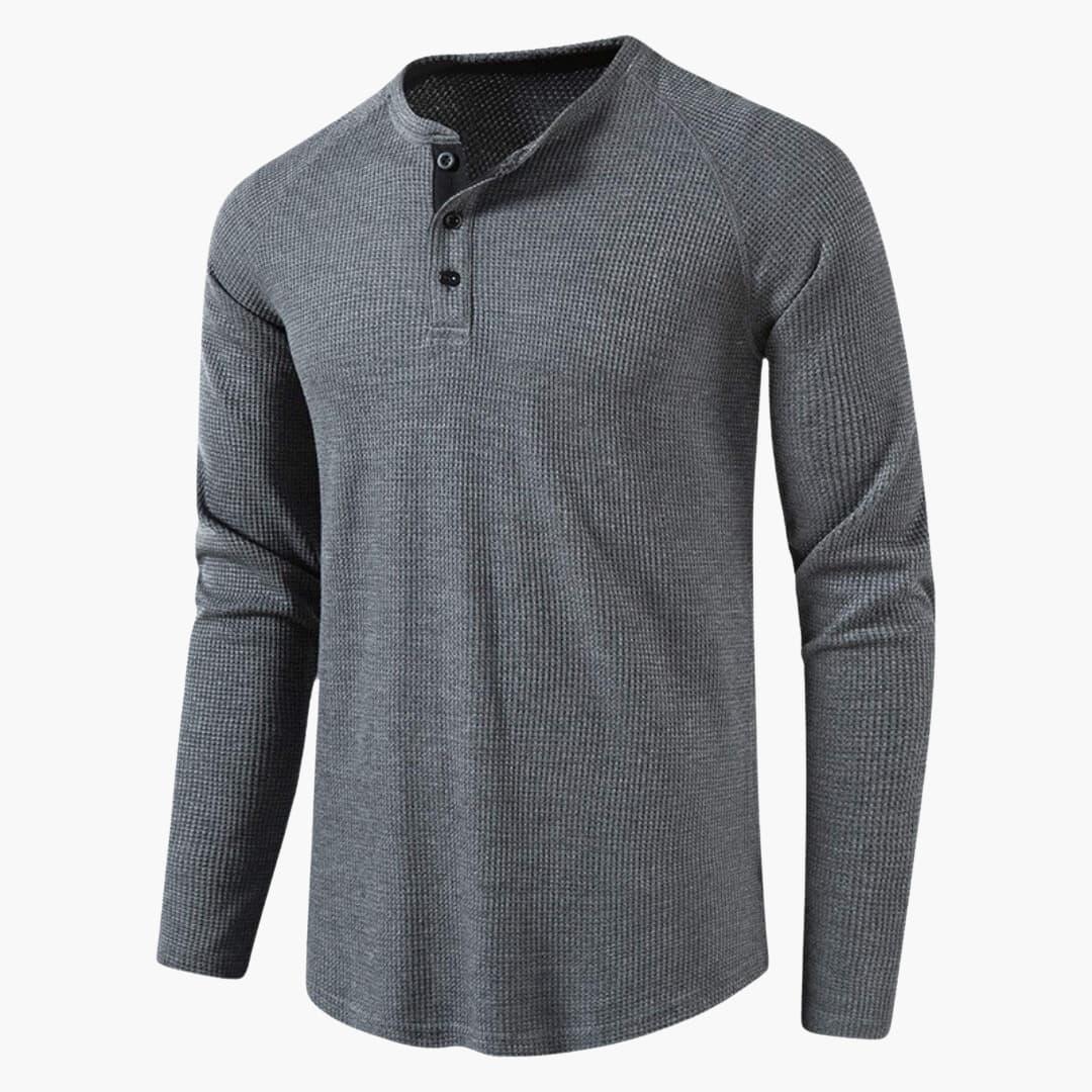 Men's Long-Sleeve Henley T-Shirt with Button Placket and Natural Texture