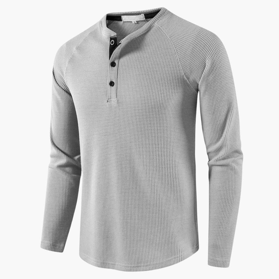 Men's Long-Sleeve Henley T-Shirt with Button Placket and Natural Texture