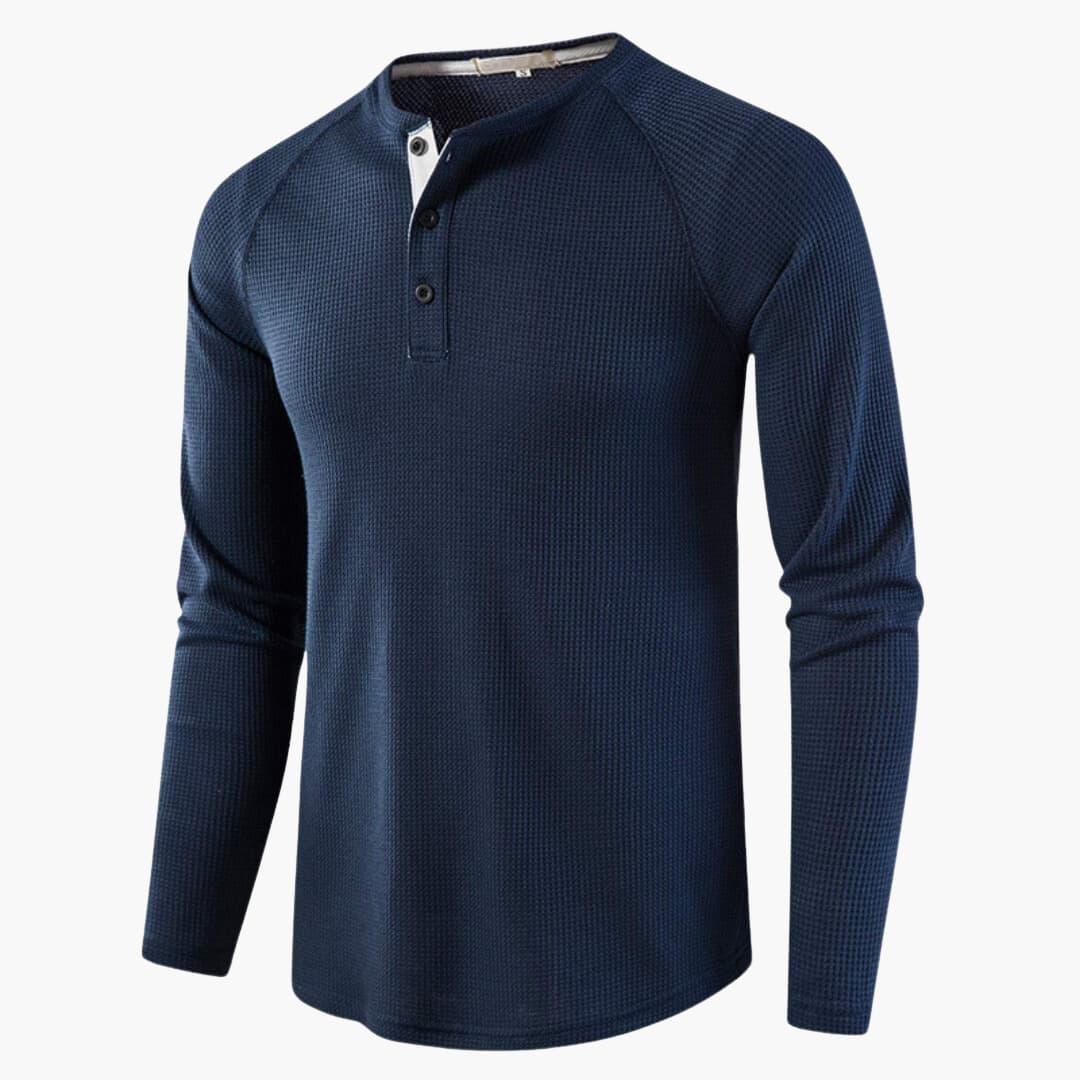Men's Long-Sleeve Henley T-Shirt with Button Placket and Natural Texture