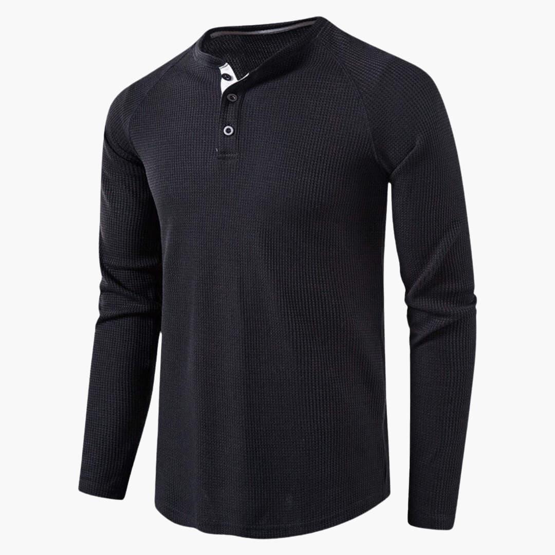 Men's Long-Sleeve Henley T-Shirt with Button Placket and Natural Texture