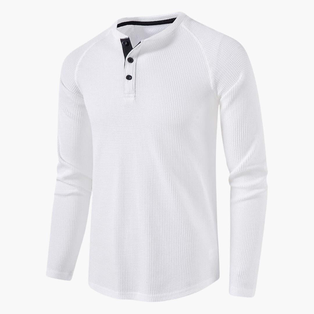 Men's Long-Sleeve Henley T-Shirt with Button Placket and Natural Texture