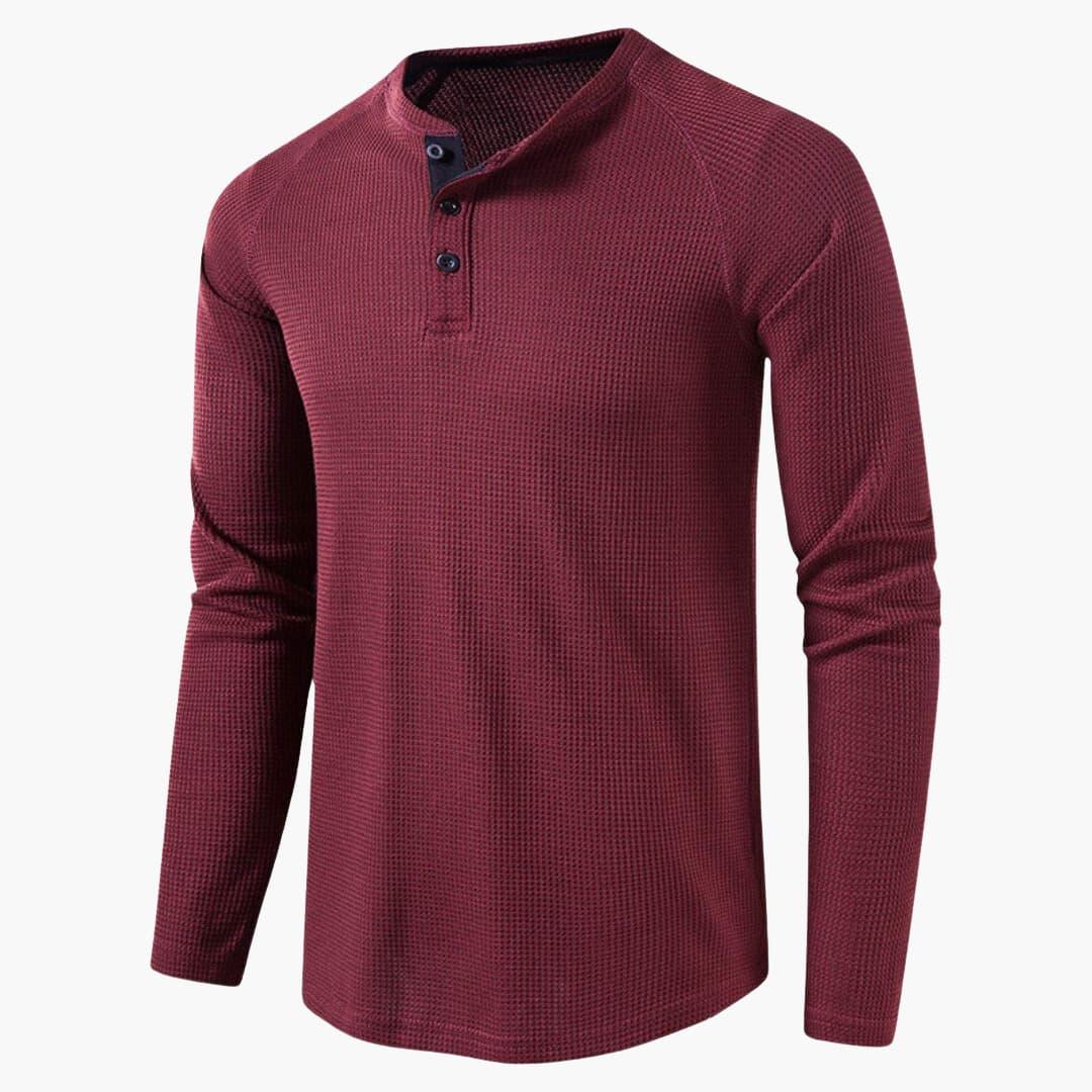 Men's Long-Sleeve Henley T-Shirt with Button Placket and Natural Texture