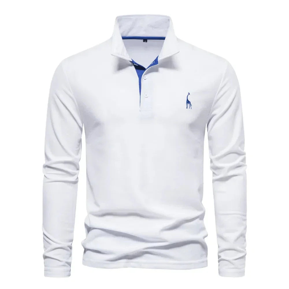 Men's Long-Sleeve Polo Shirt with Stylish Embroidery