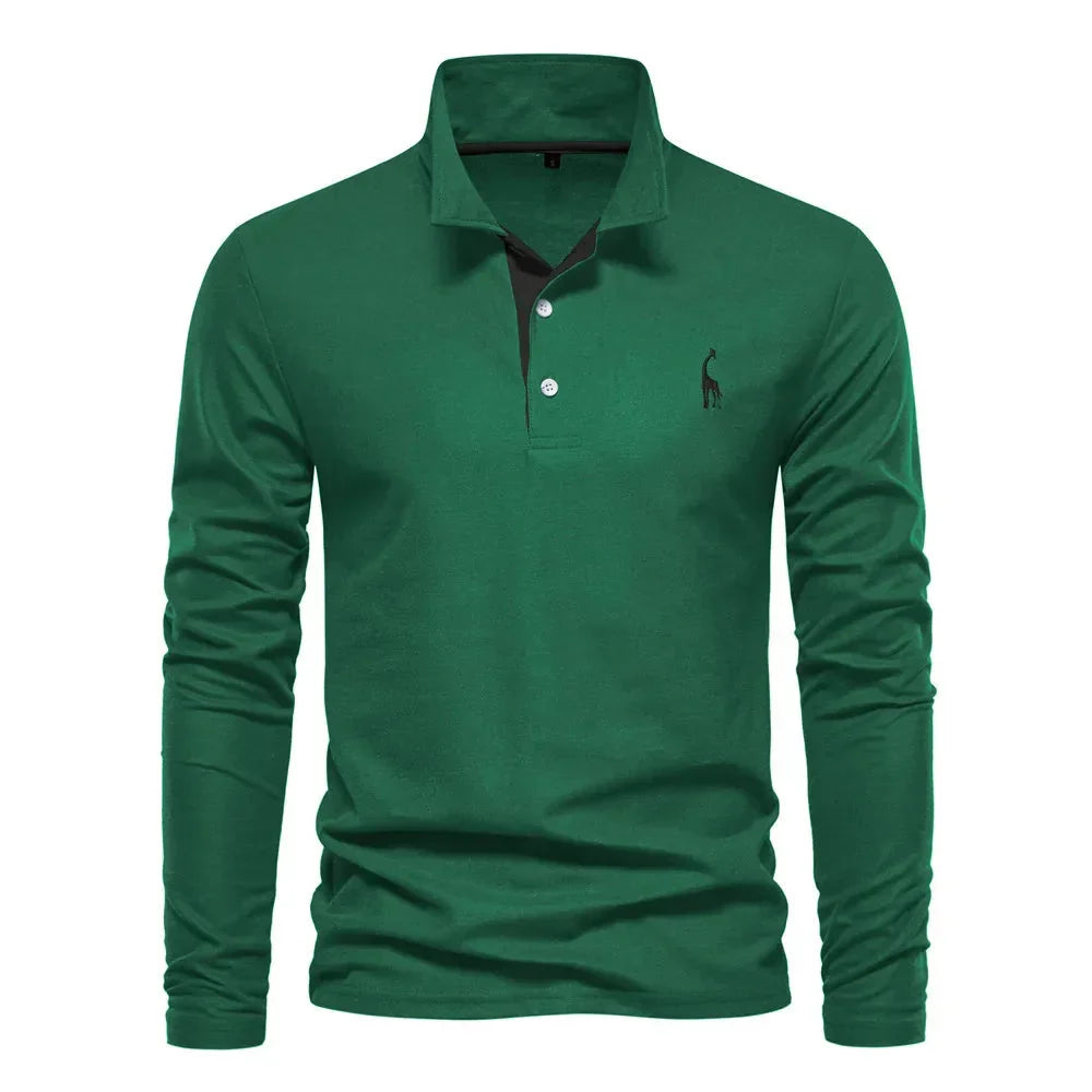 Men's Long-Sleeve Polo Shirt with Stylish Embroidery