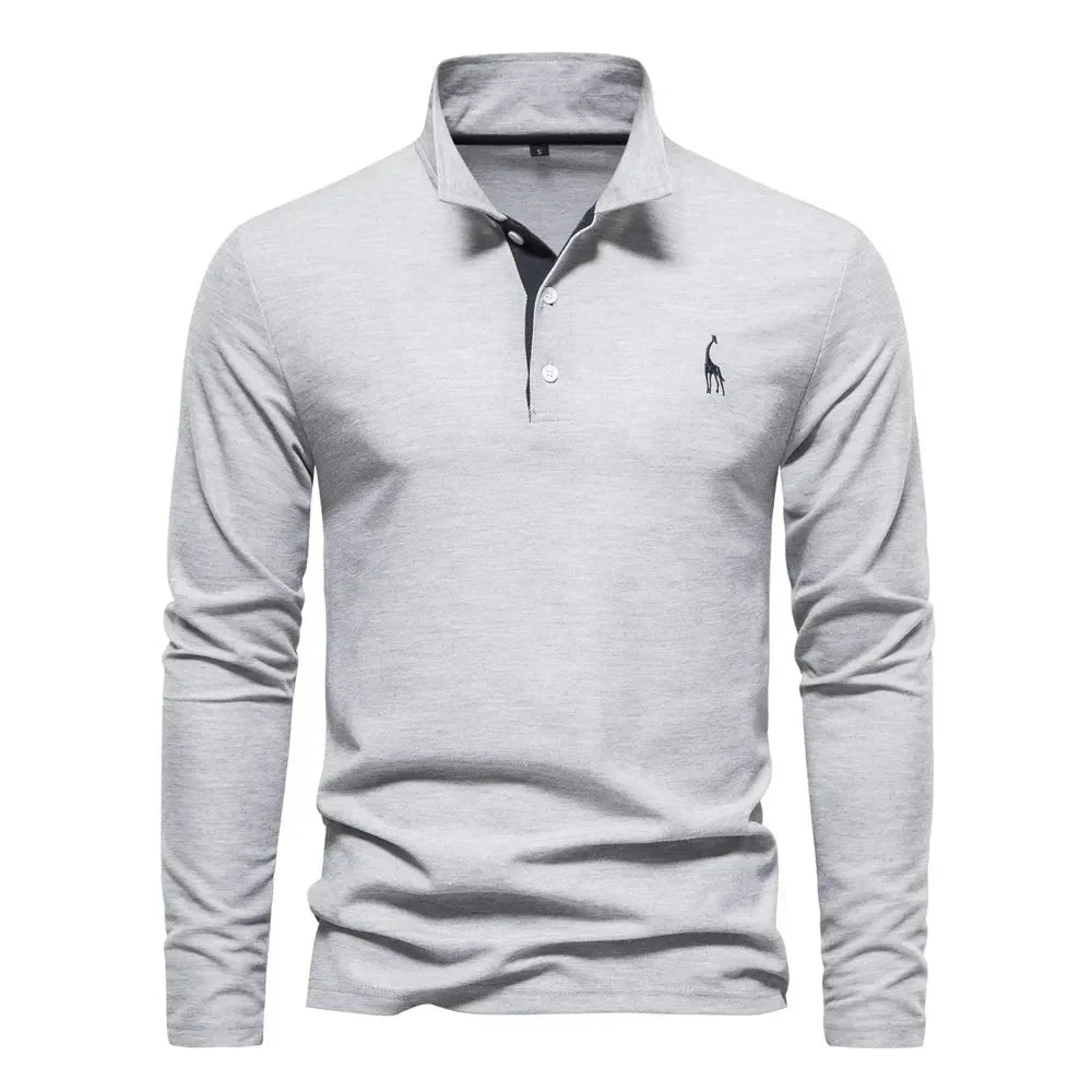 Men's Long-Sleeve Polo Shirt with Stylish Embroidery